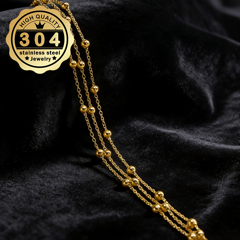 Women's Layered Bead Chain Anklet in Stainless Steel